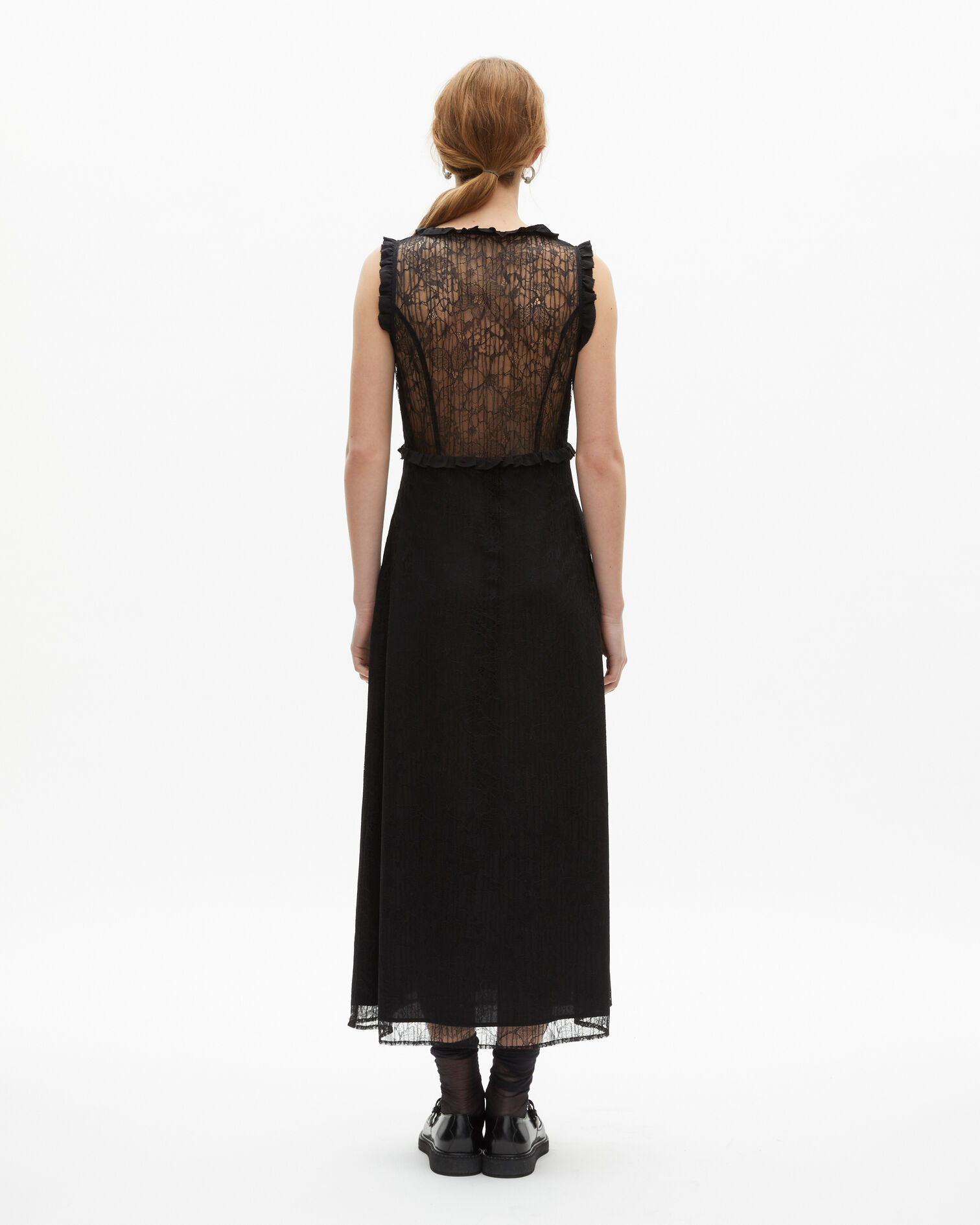 Maxi vestido de encaje negro, BLACK, hi-res image number null