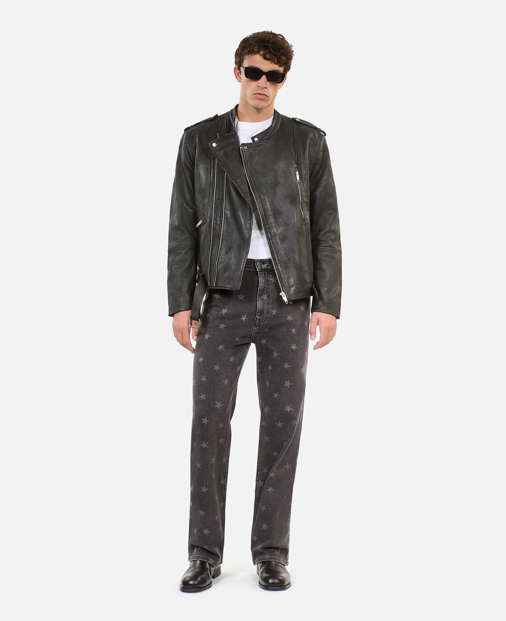 The Kooples H BLACK WASHED star printed straight-leg jeans