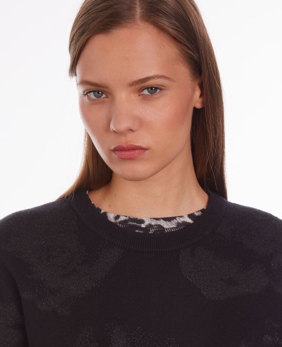 pull noir en laine mélangée avec motifs argentés