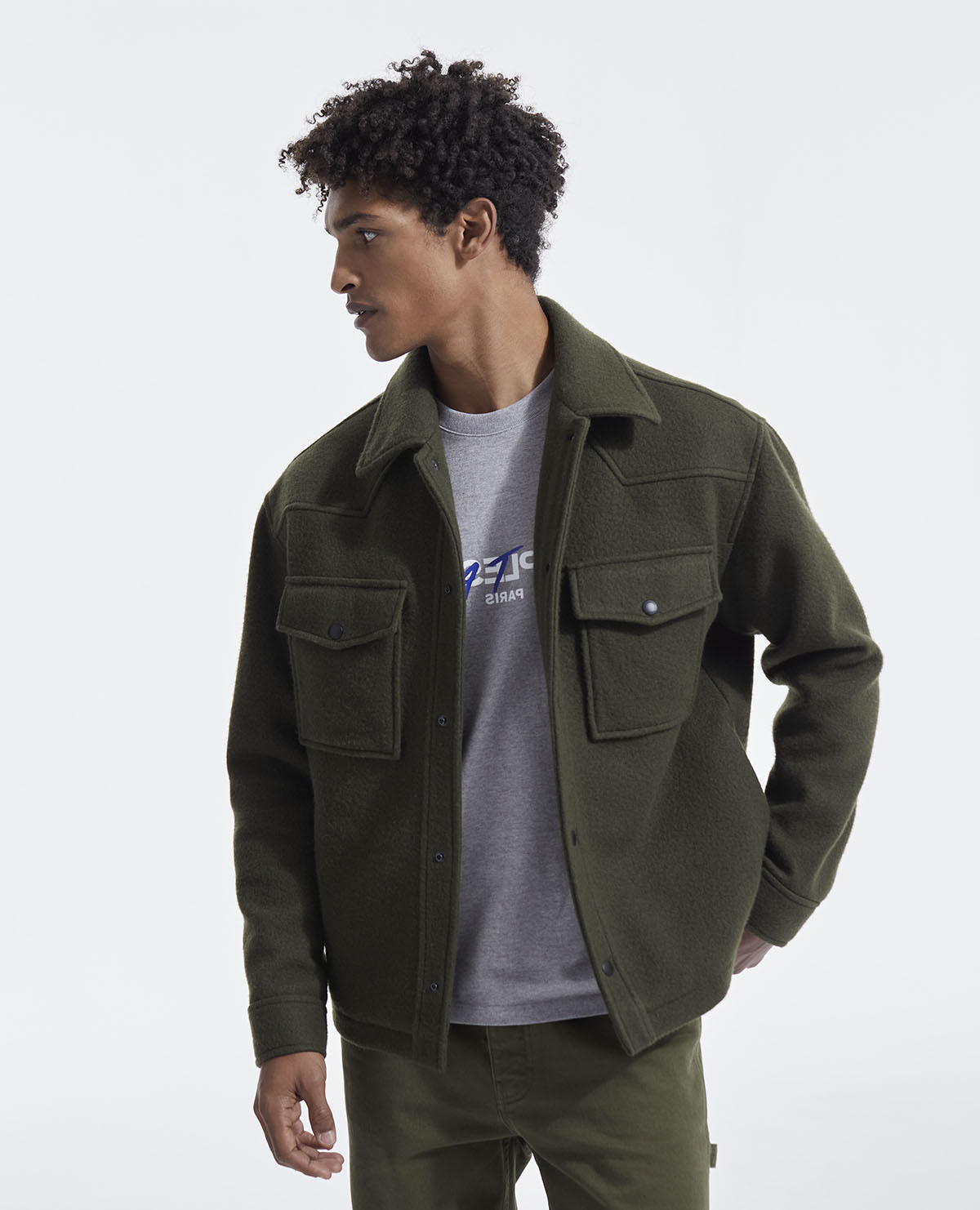 Overshirt style khaki knit jacket The Kooples