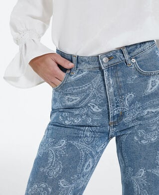 The Kooples FEMME BLUE DENIM jean droit cropped motif cachemire délavé
