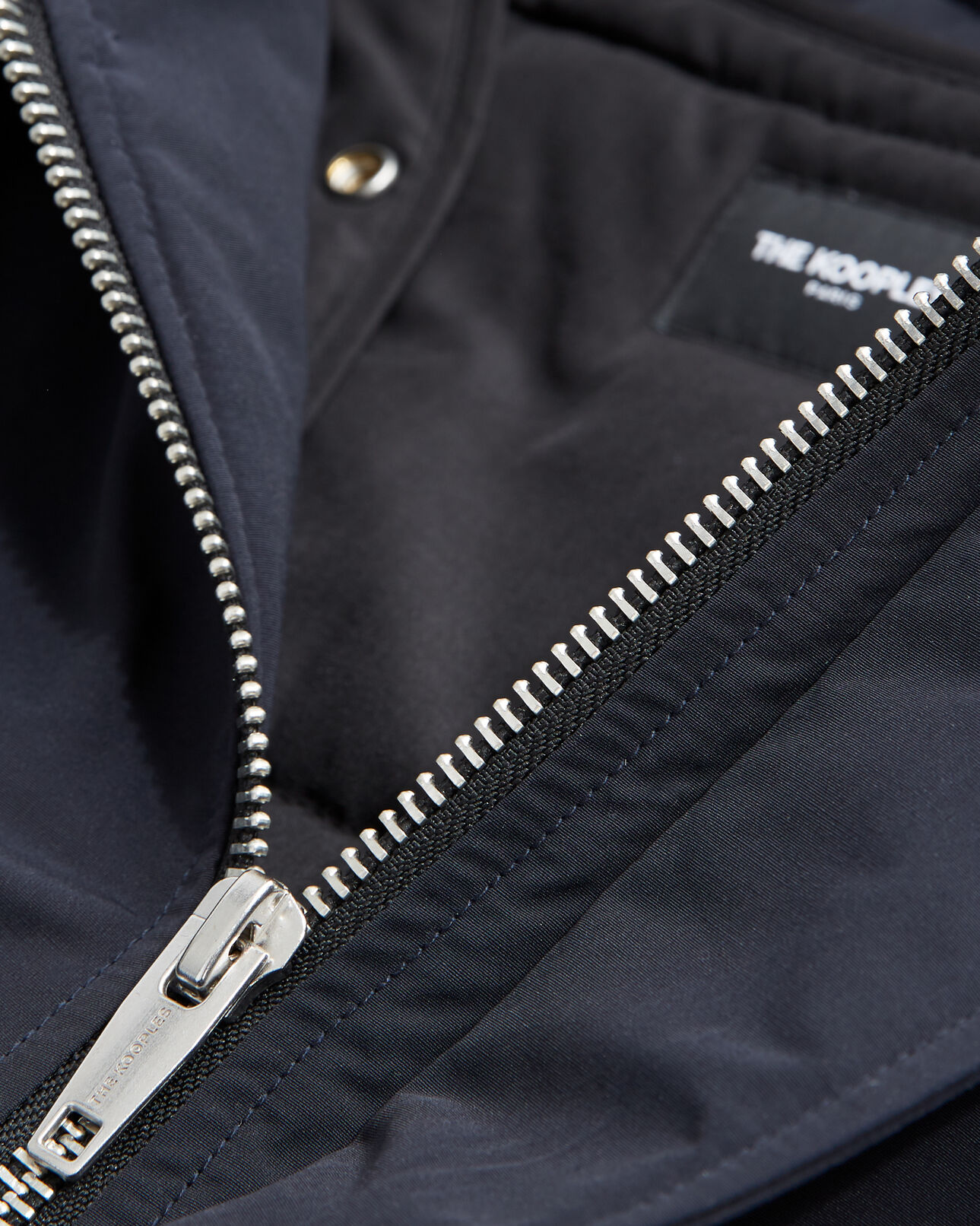 The Kooples HOMME DARK NAVY / BLACK parka nylon à capuche cuir bleu marine