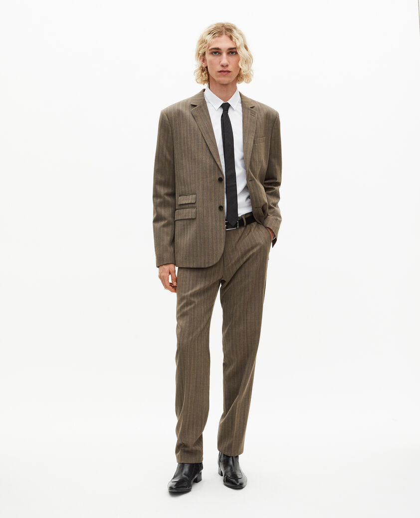 The Kooples MEN LIGHT BROWN brown pinstripe suit jacket