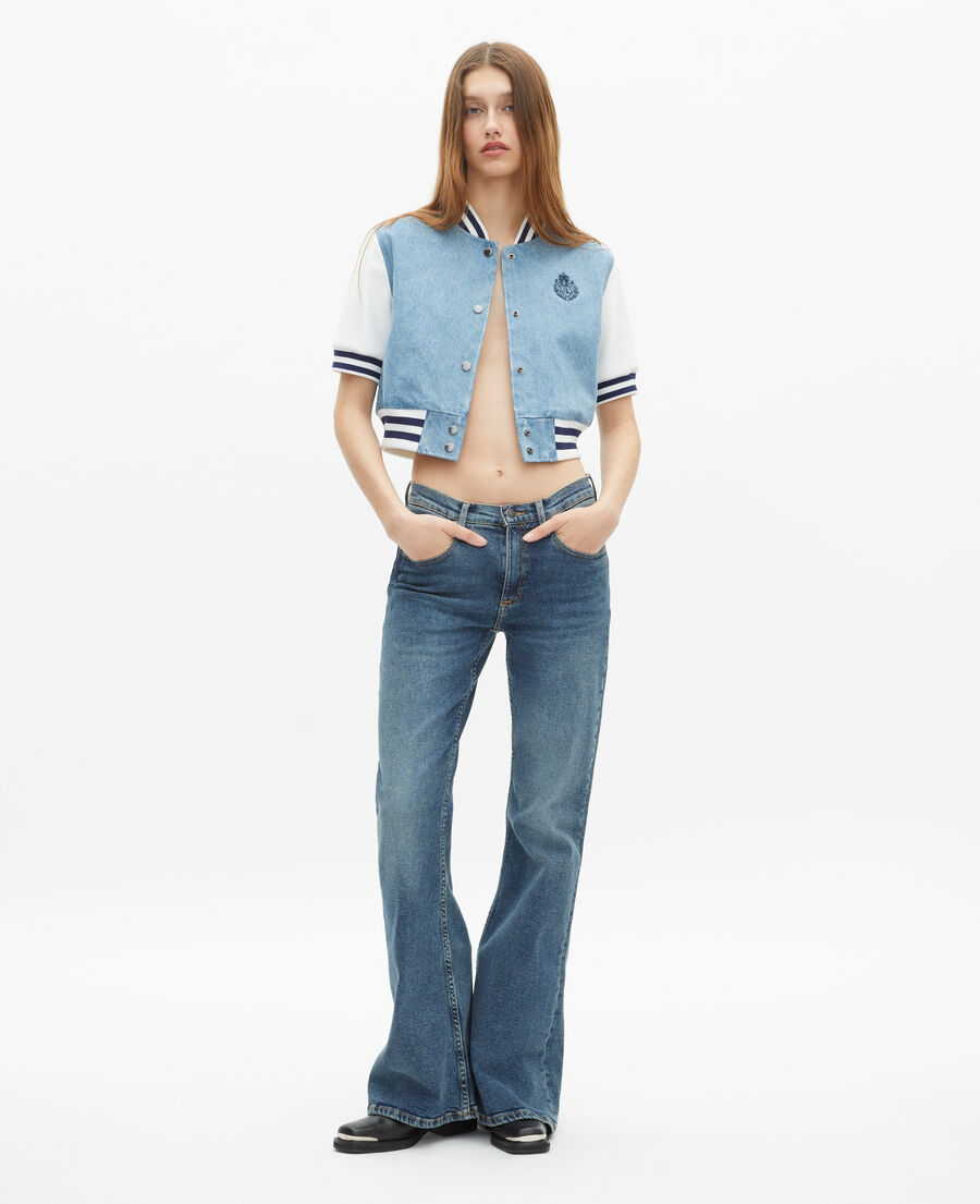 The Kooples FEMME BLUE WHITE blouson teddy manches courtes en denim