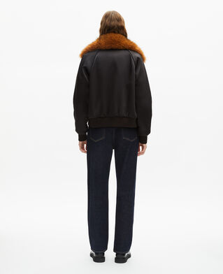 The Kooples MUJER BLACK chaqueta con cuello de piel de satén negro