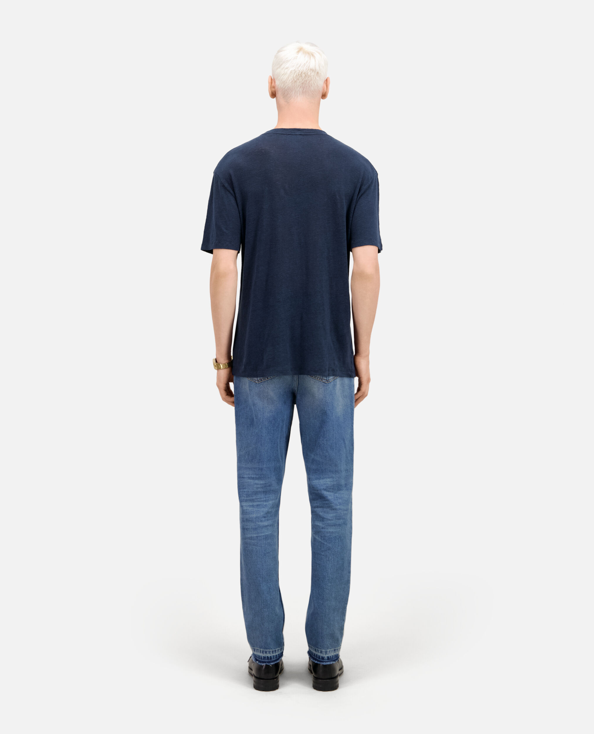 Men's navy blue linen t-shirt with blazon, NAVY, hi-res image number null