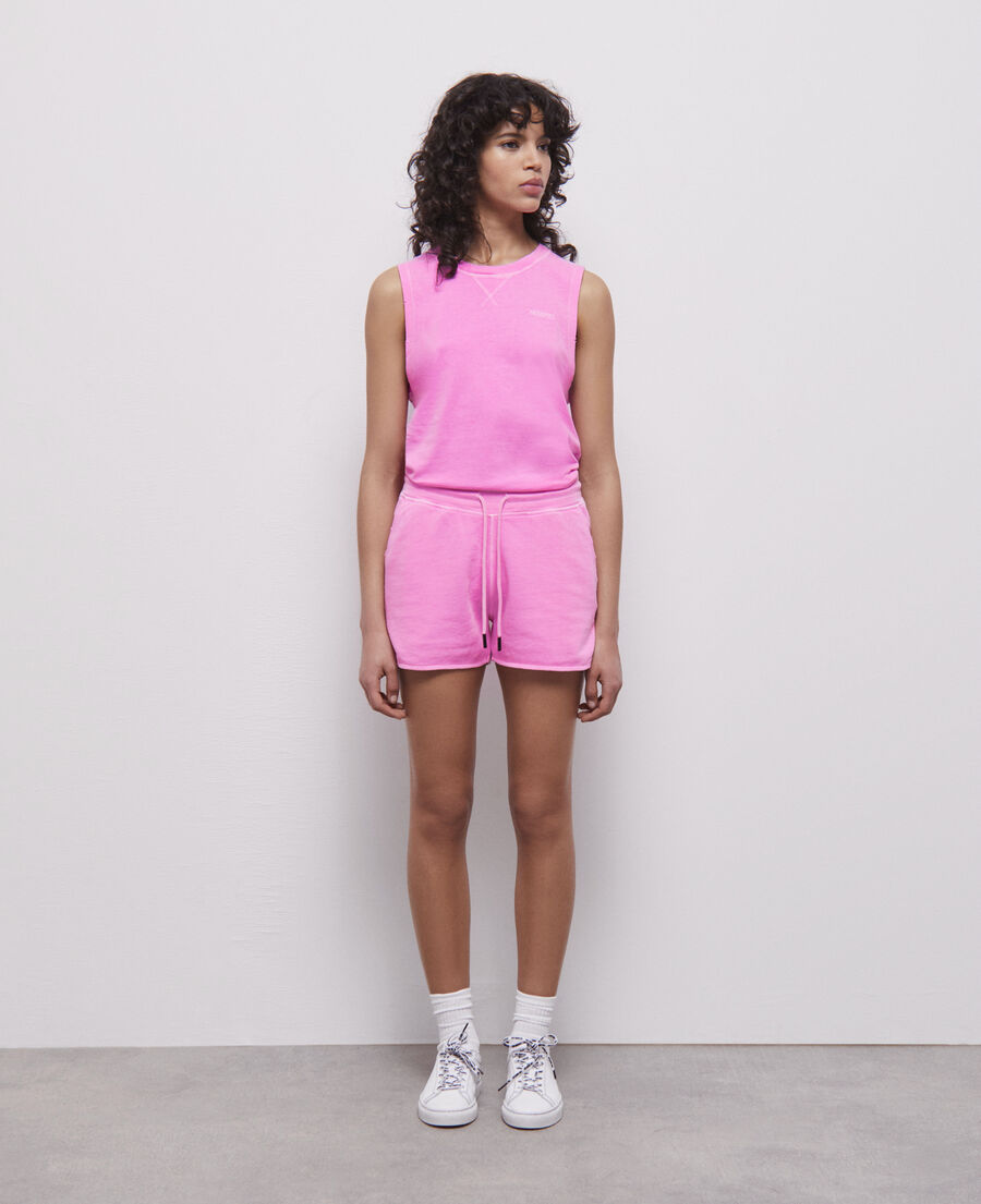 fluorescent pink fleece shorts with logo