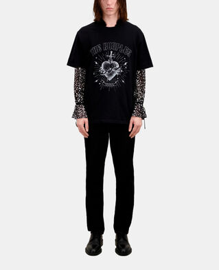 The Kooples MEN BLACK WASHED men's black t-shirt with dagger through heart serigraphy