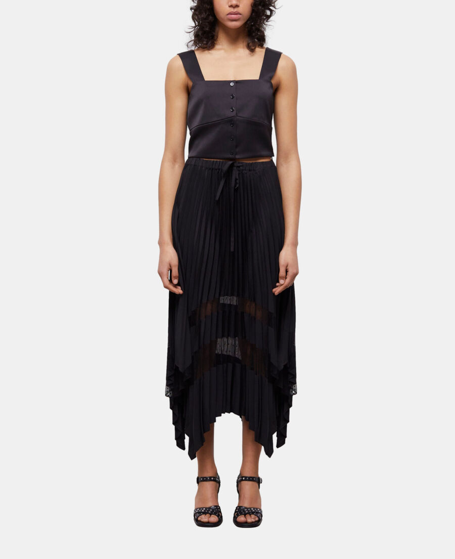 The Kooples F BLACK short black satin top with buttoning