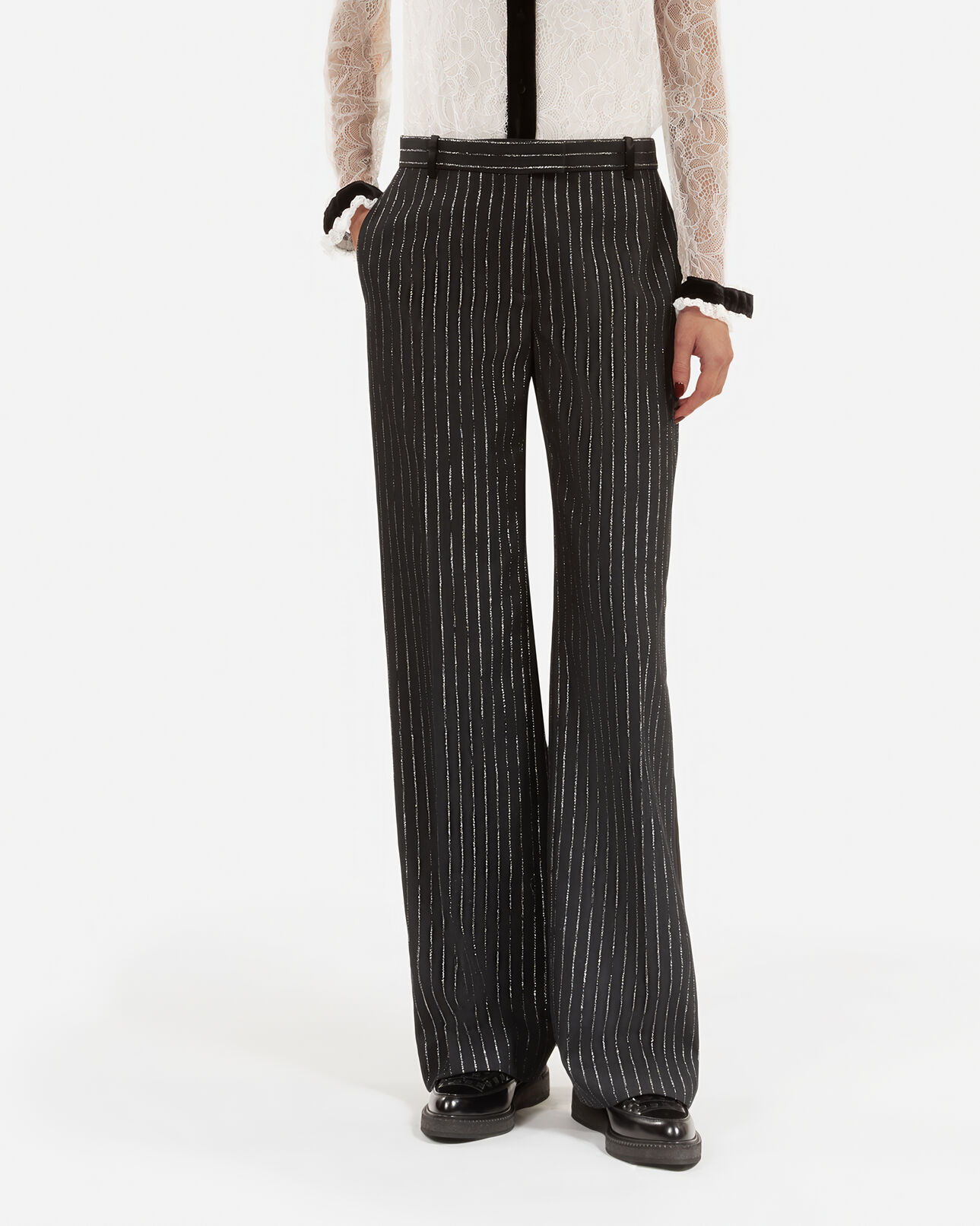The Kooples FEMME BLACK pantalon tailleur droit à rayures noir