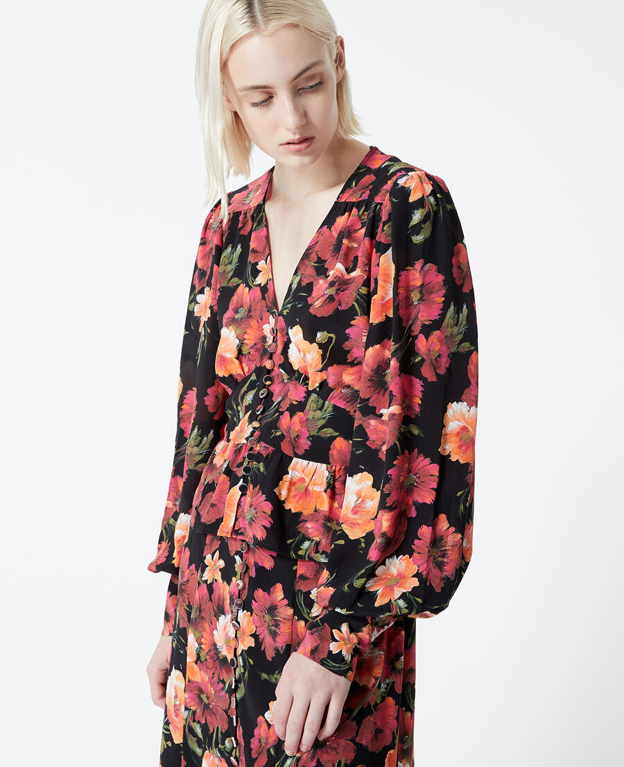 seiden-top mit orangenem blumenprint