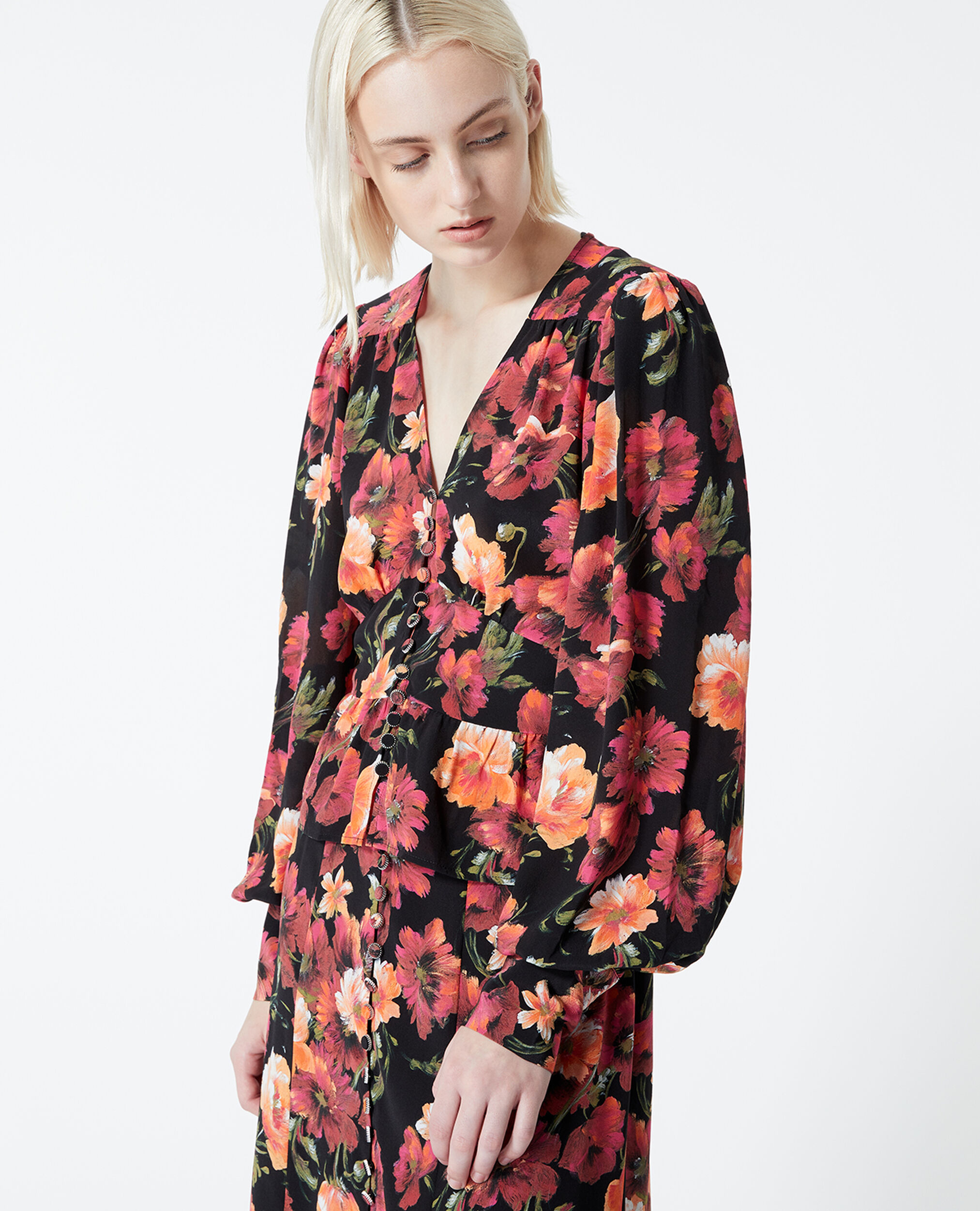 Seiden-Top mit orangenem Blumenprint, MULTICOLOR, hi-res image number null