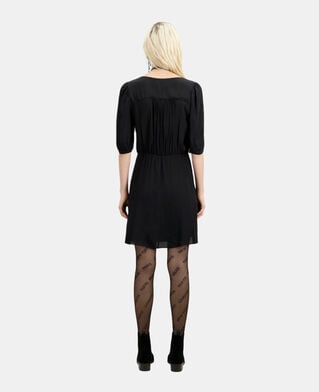 The Kooples FEMME BLACK robe courte noire en soie effet drapé