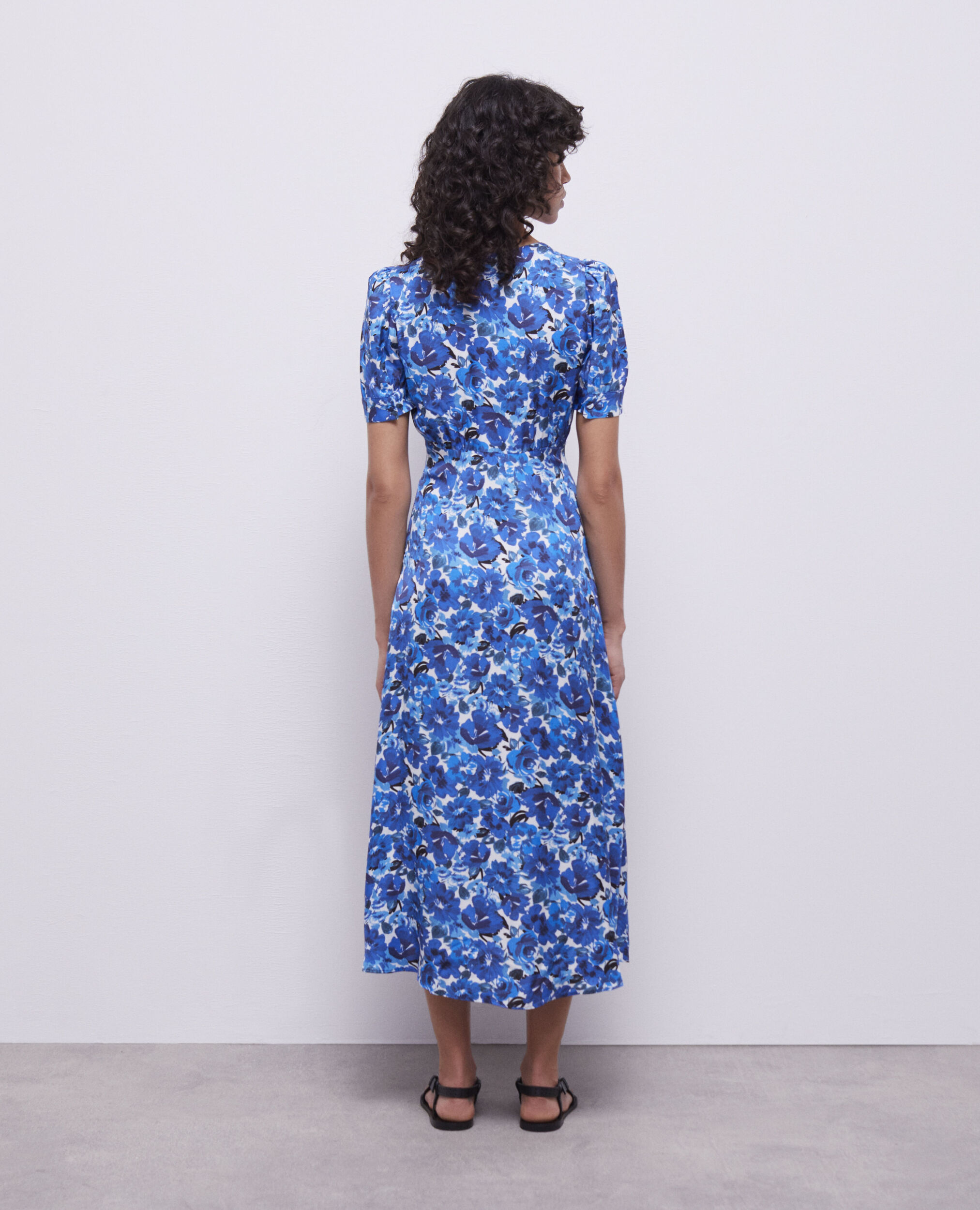 Long printed dress with buttons, BLUE WHITE, hi-res image number null