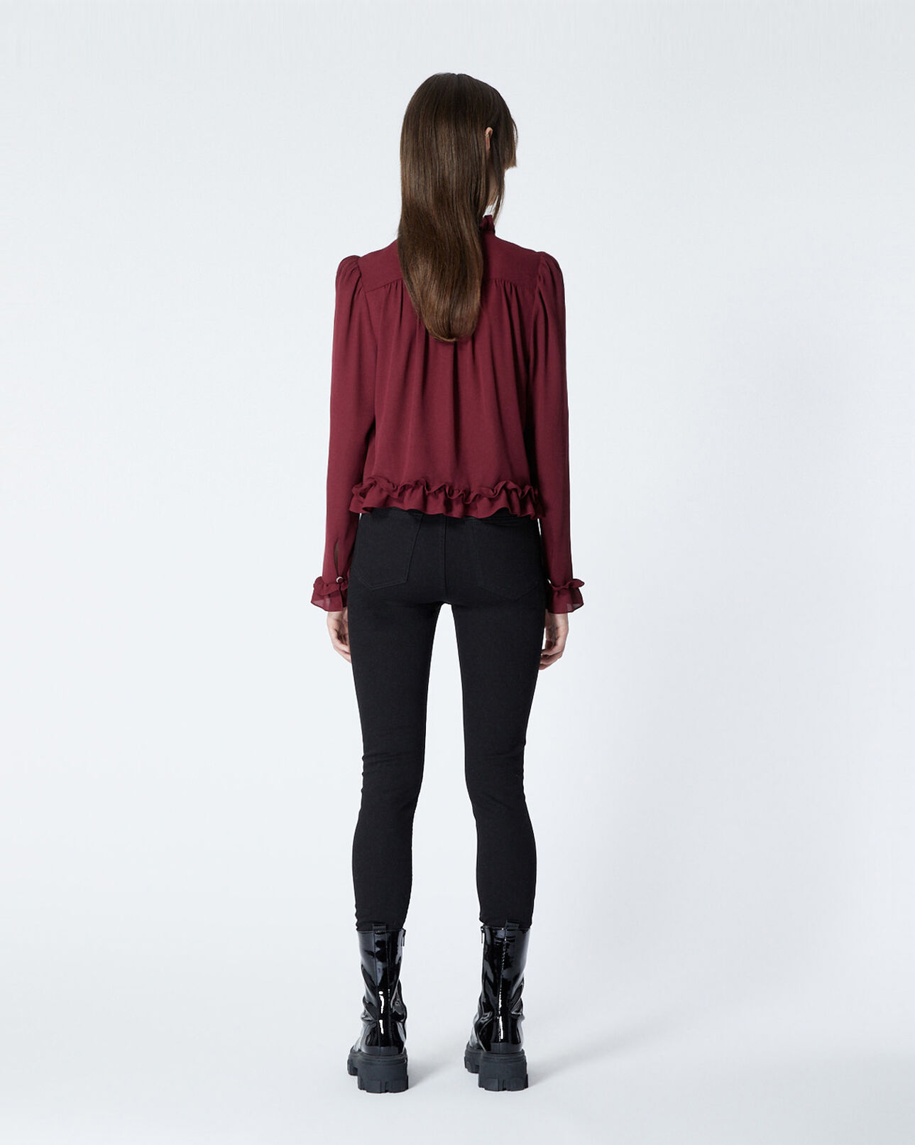 The Kooples DAMEN BURGUNDY fließendes bordeauxrotes hemd mit volants