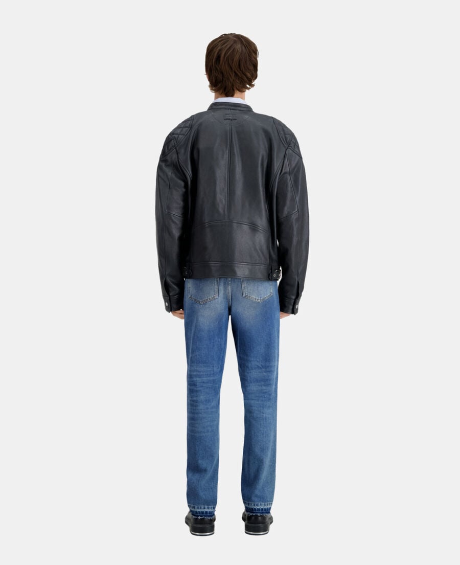 The Kooples HERREN BLACK schwarze lederjacke mit gesteppten details