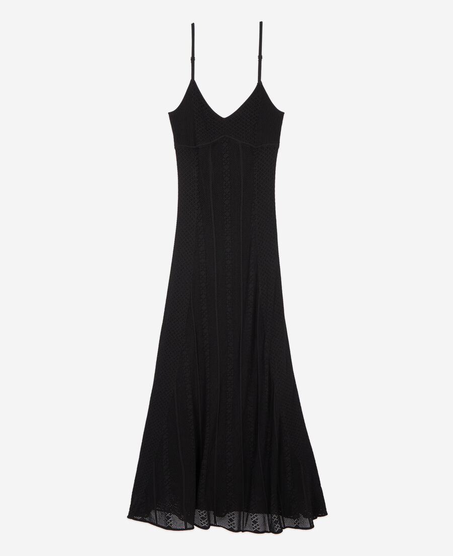 The Kooples FEMME BLACK robe longue en maille ajourée noire