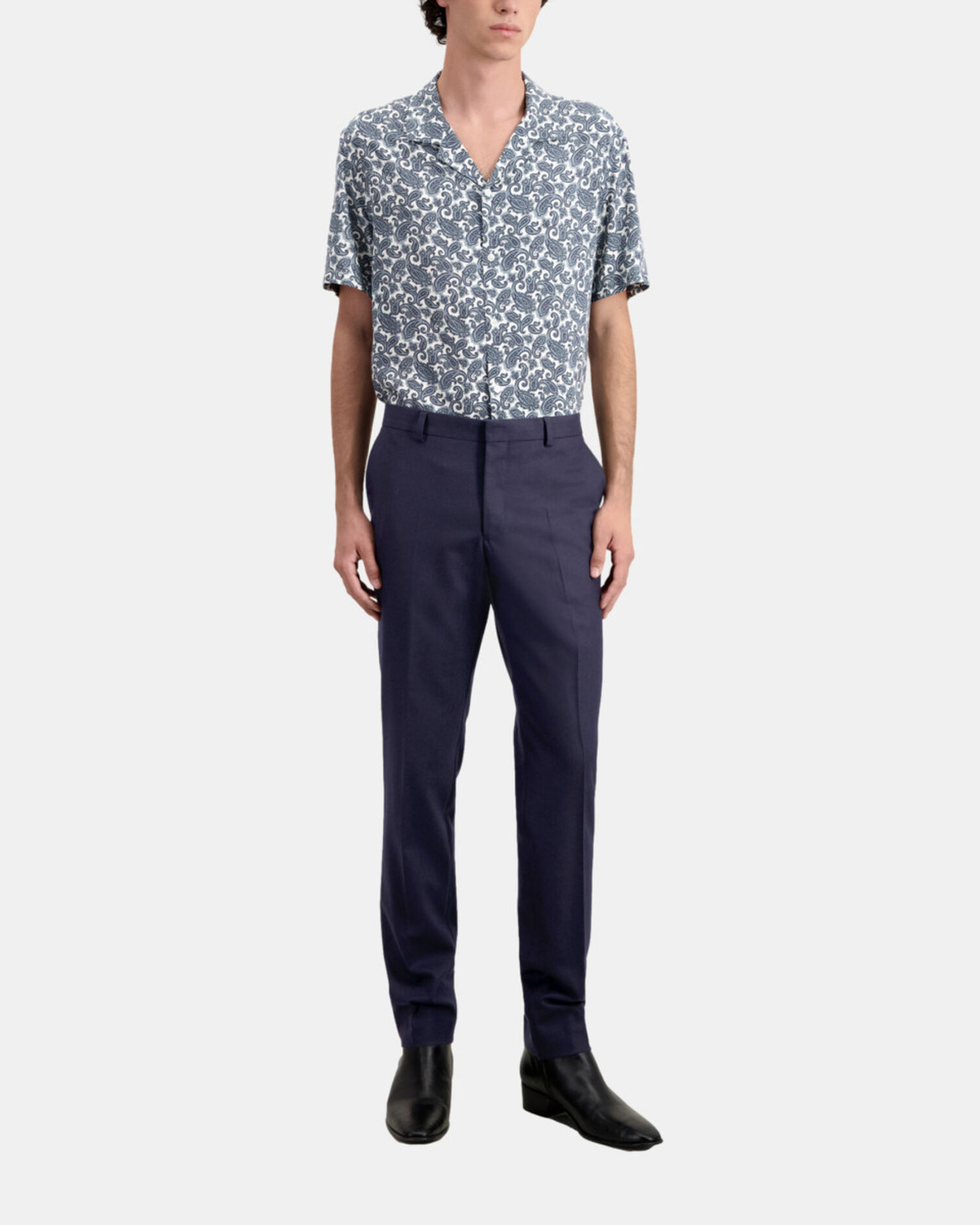 Pantalon de costume bleu marine en flanelle, NAVY, hi-res image number null