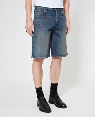 The Kooples MEN MEDIUM BLUE denim shorts with blue chain