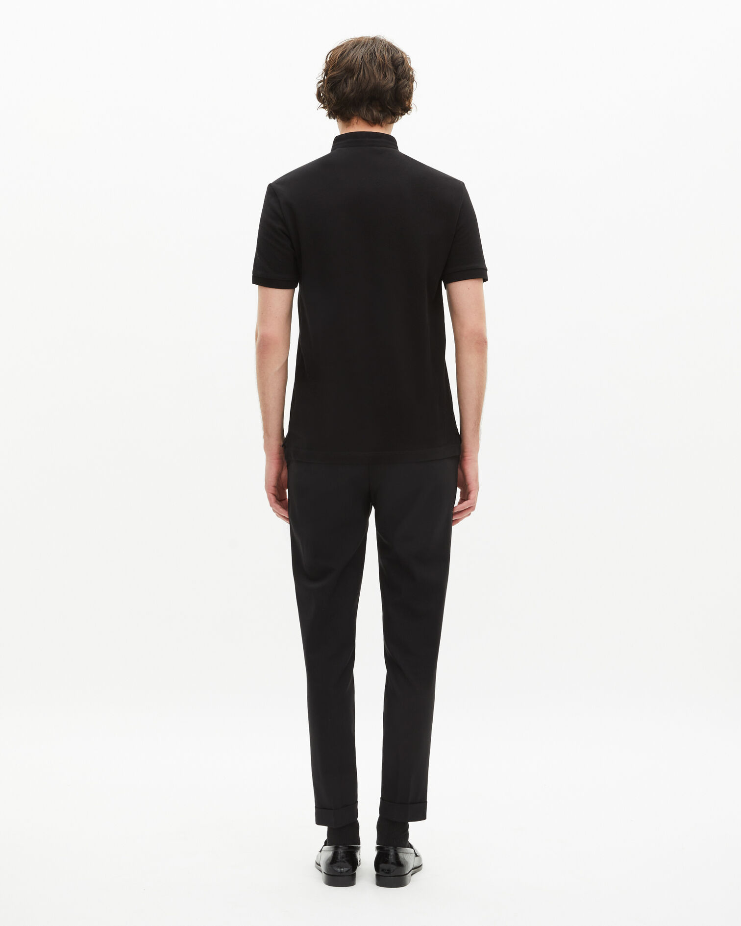 Black pique cotton polo t-shirt, BLACK, hi-res image number null
