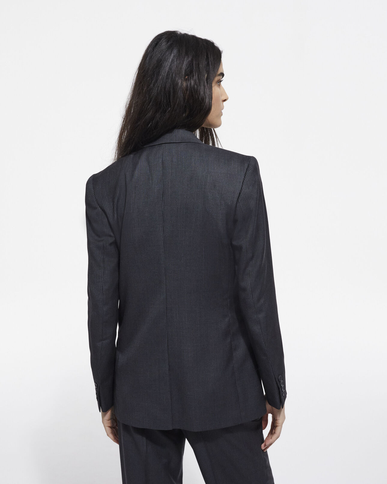 The Kooples FEMME BLACK WHITE veste de costume en laine à rayures