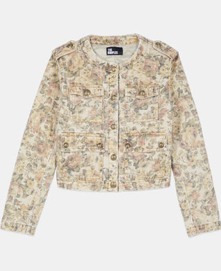 The Kooples FEMME BEIGE LINEN veste imprim&eacute; fleuri