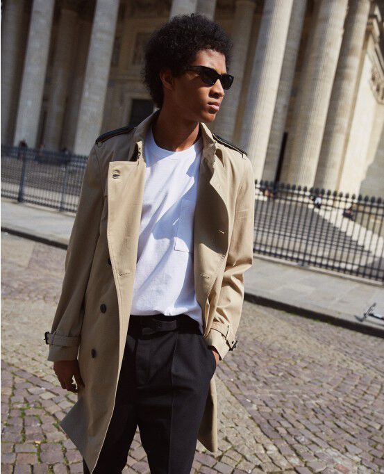 Long beige trench coat leather details The Kooples US