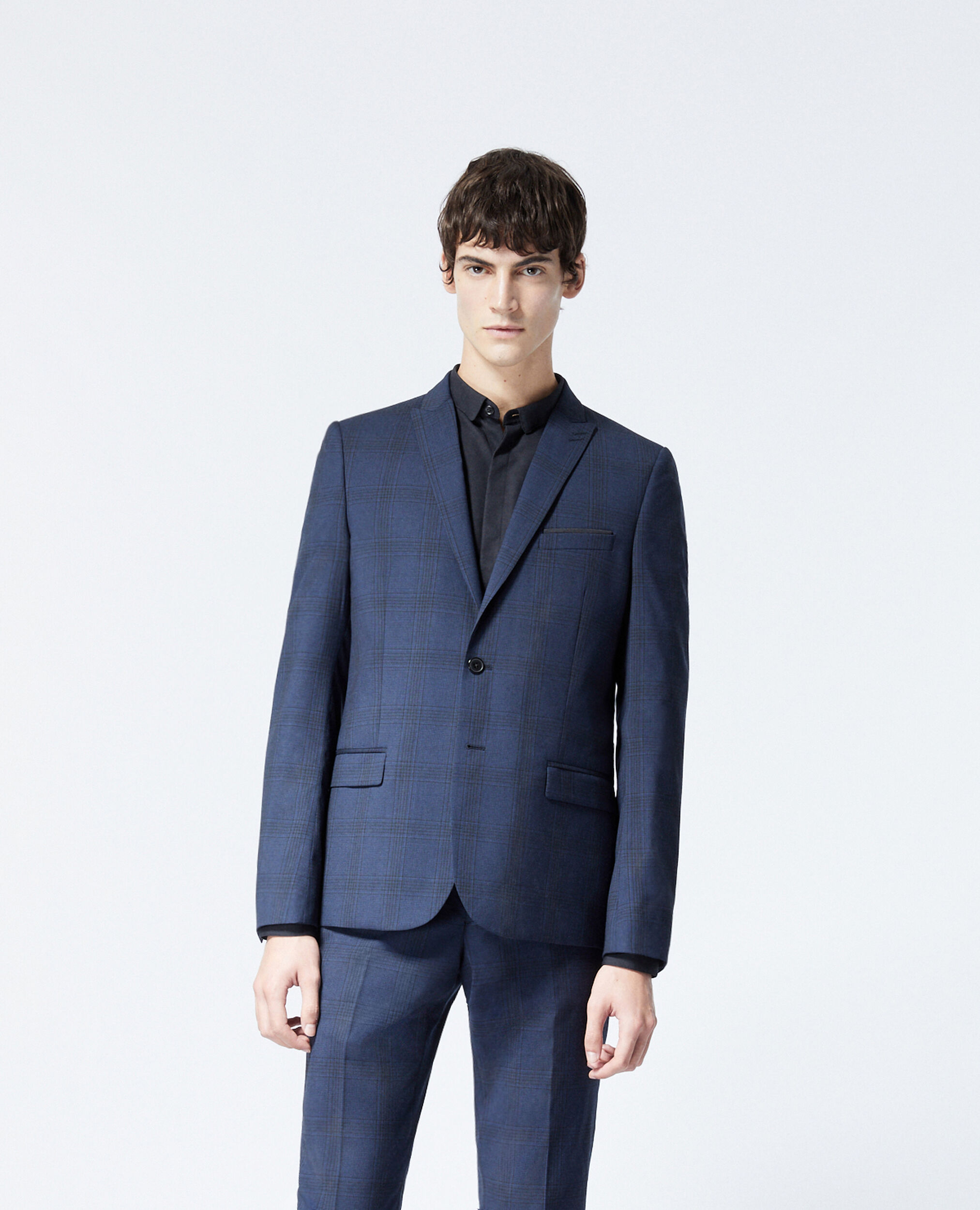 Veste laine bleu marine à carreaux, NAVY, hi-res image number null