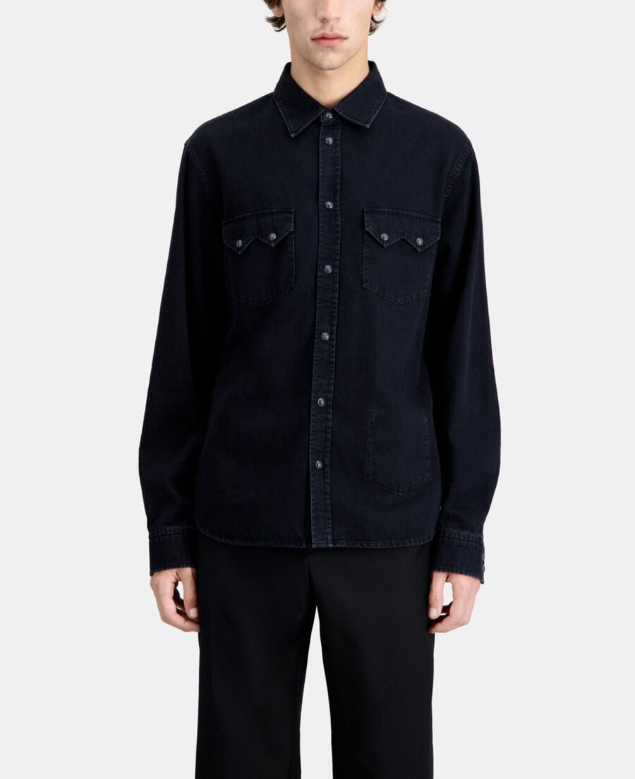 The Kooples HOMME BLACK WASHED chemise col classique en jean noire