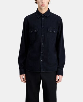 The Kooples HOMME BLACK WASHED chemise col classique en jean noire