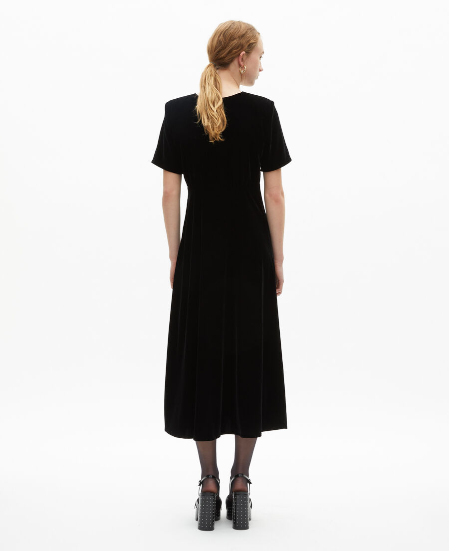 vestido largo negro terciopelo botonadura