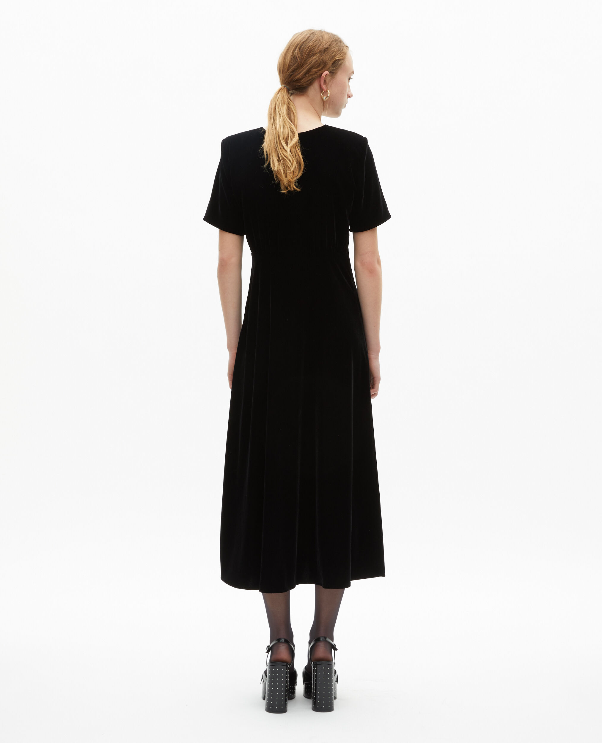 Vestido largo negro terciopelo botonadura, BLACK, hi-res image number null