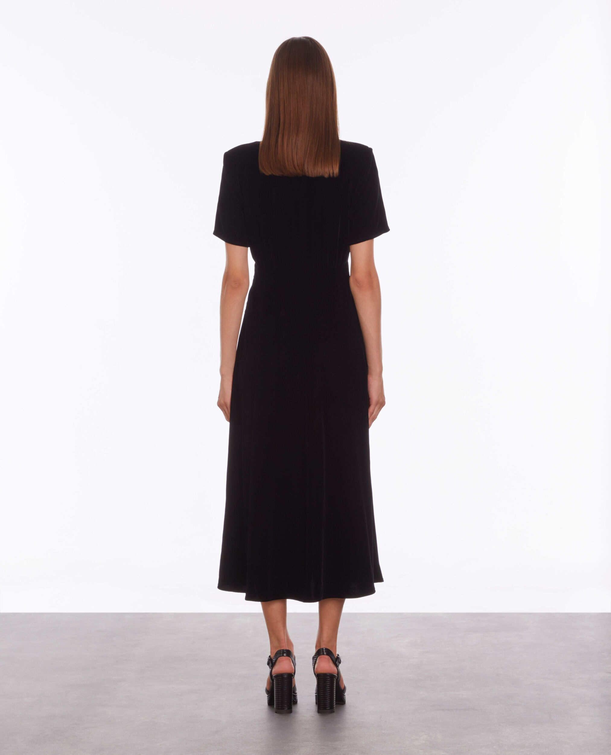 Long black velvet dress with buttoning, BLACK, hi-res image number null