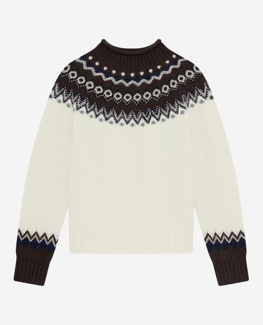 The Kooples FEMME ECRU / CAMEL pull à motif en laine mélangée écru