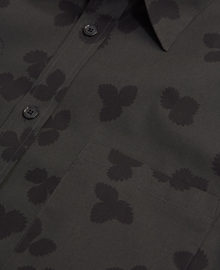 The Kooples H GREEN / BLACK dark green cotton shirt with floral motif