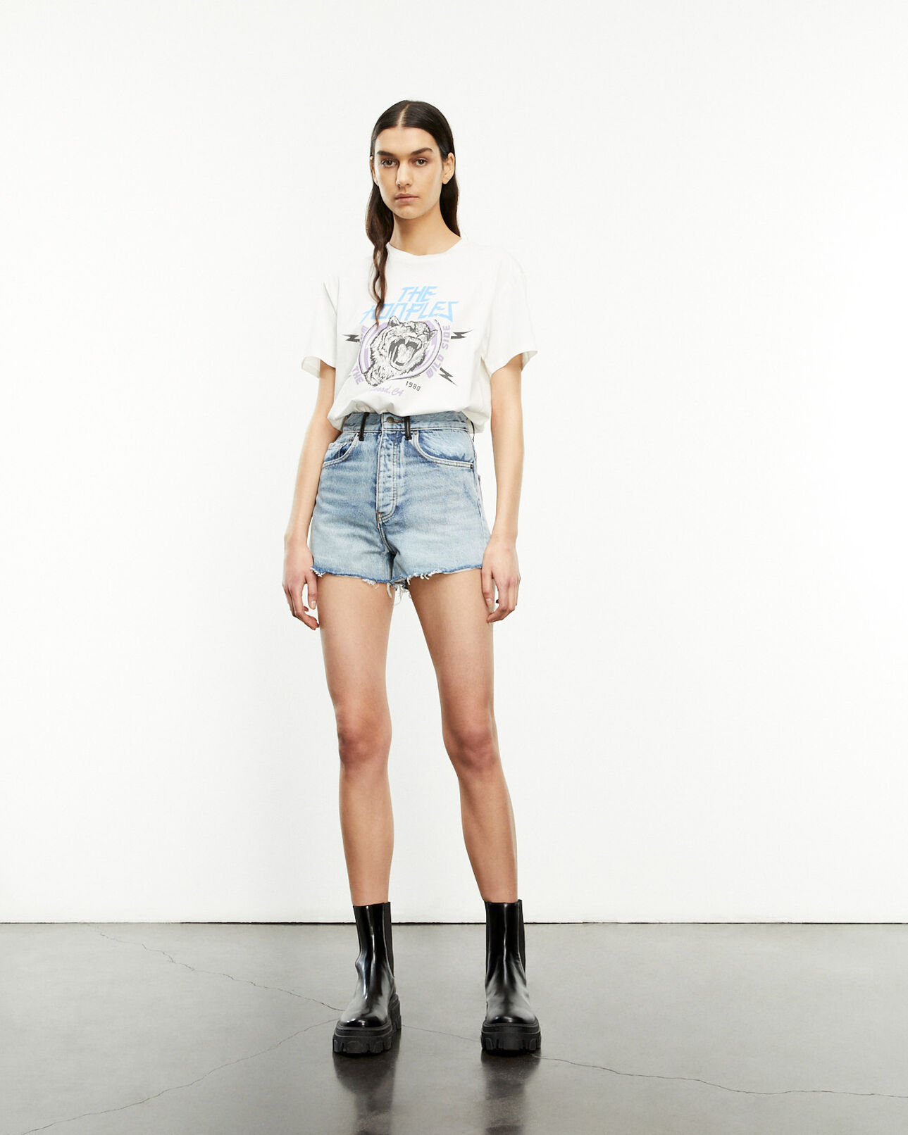 The Kooples FEMME ECRU t-shirt blanc coton à imprimé tigre