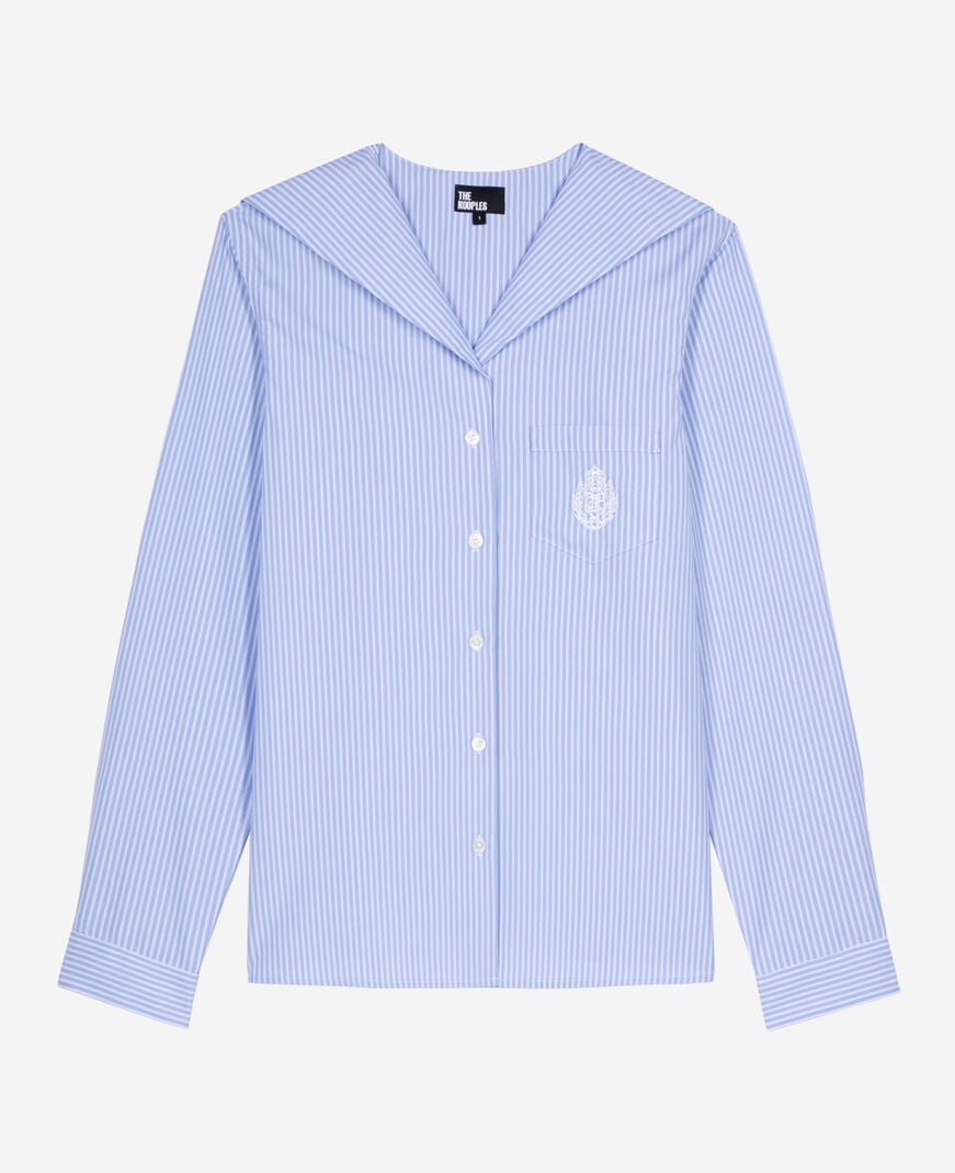 The Kooples WOMEN BLUE WHITE blue poplin striped shirt