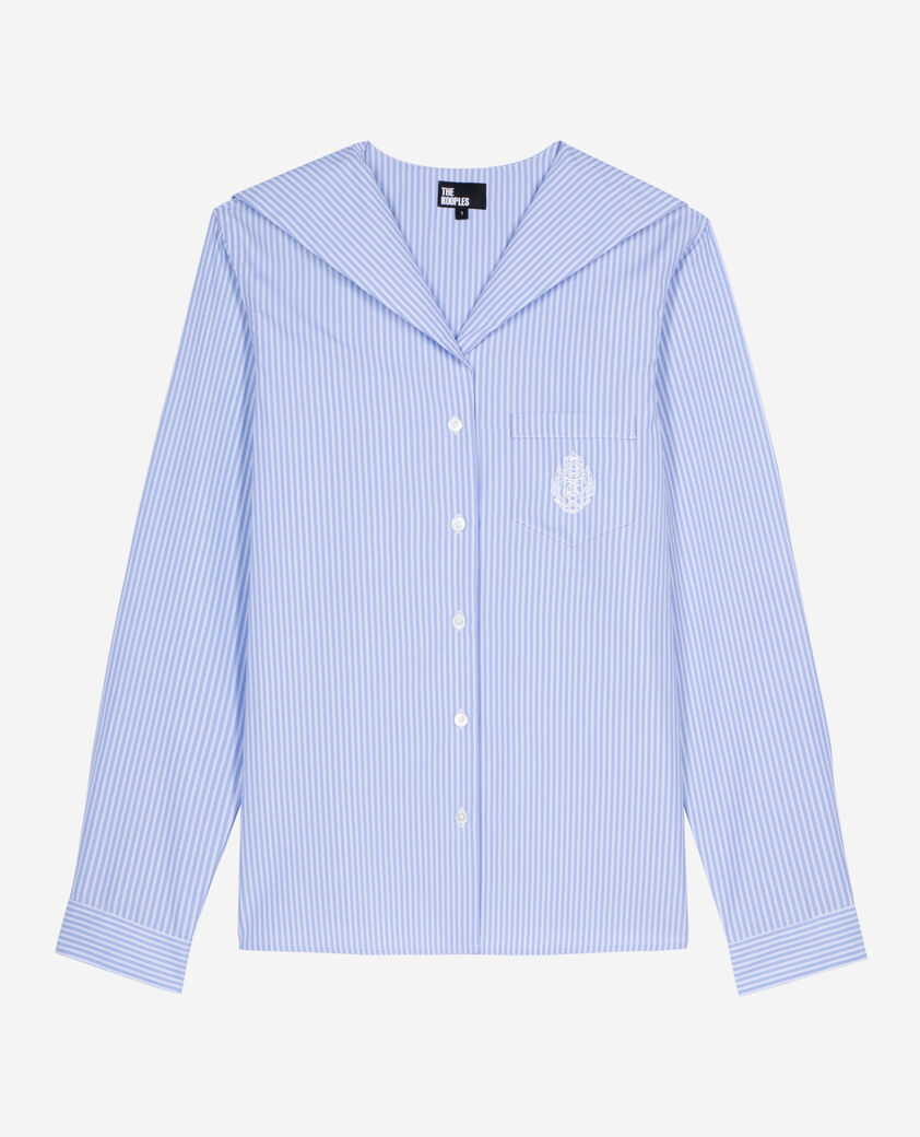 The Kooples FEMME BLUE WHITE chemise à rayures avec col vareuse bleue