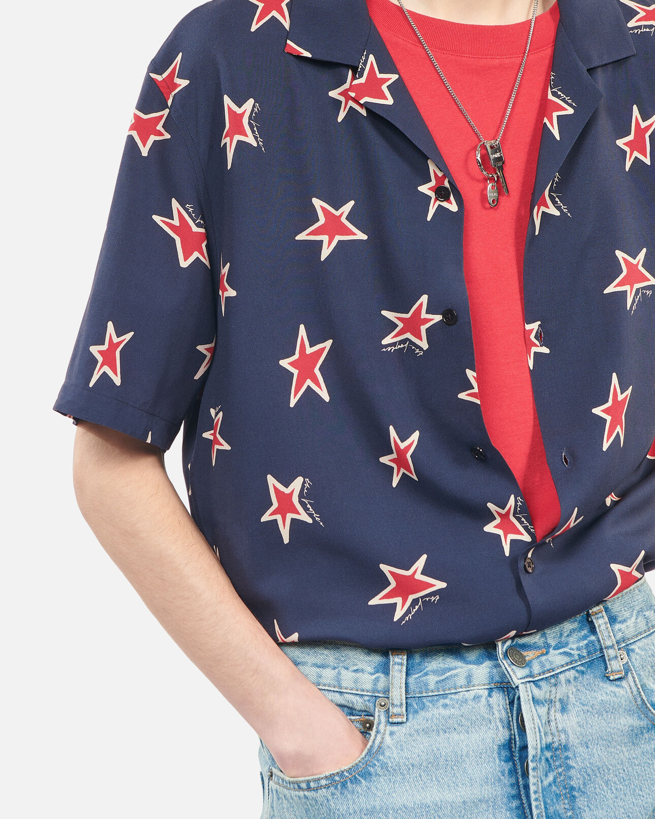 The Kooples HOMME NAVY-RED chemise manches courtes imprimé étoiles