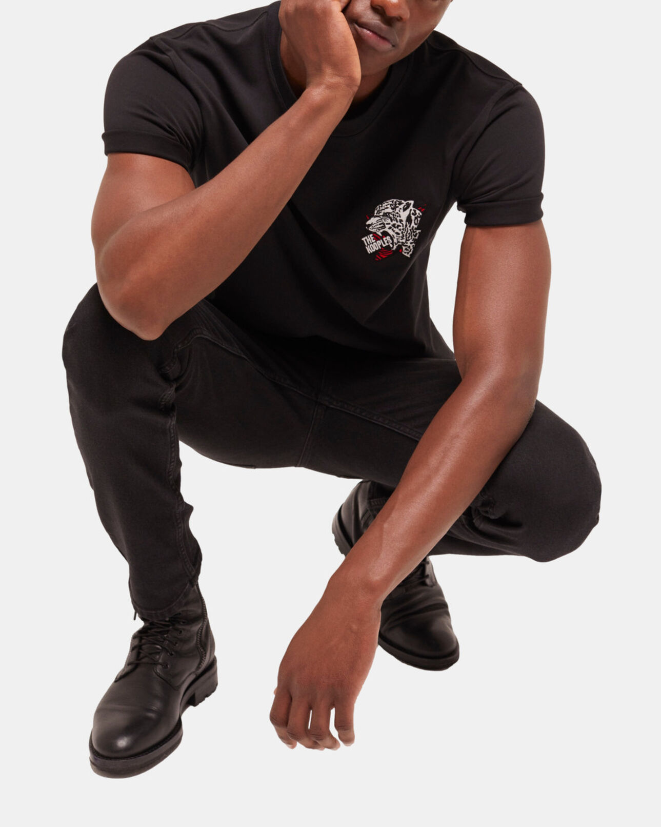 The Kooples HERREN BLACK schwarzes t-shirt herren mit siebdruck