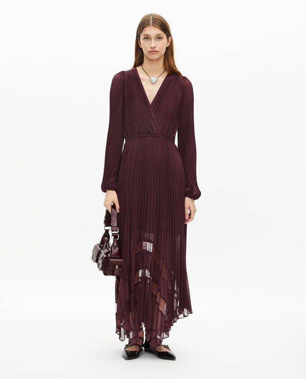 The Kooples FEMME BURGUNDY robe longue plissée bordeaux