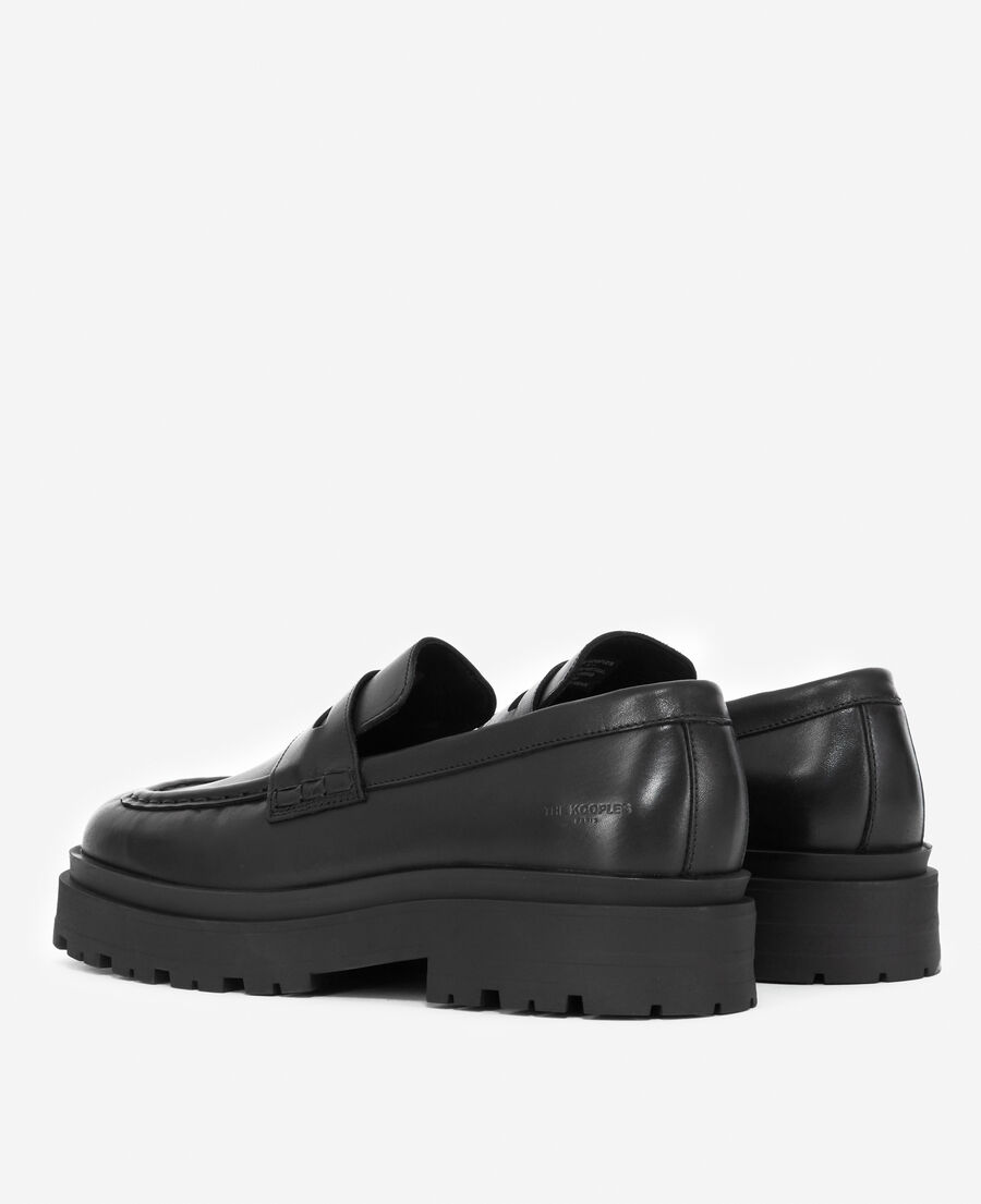 black moccasins in leather with platform sole