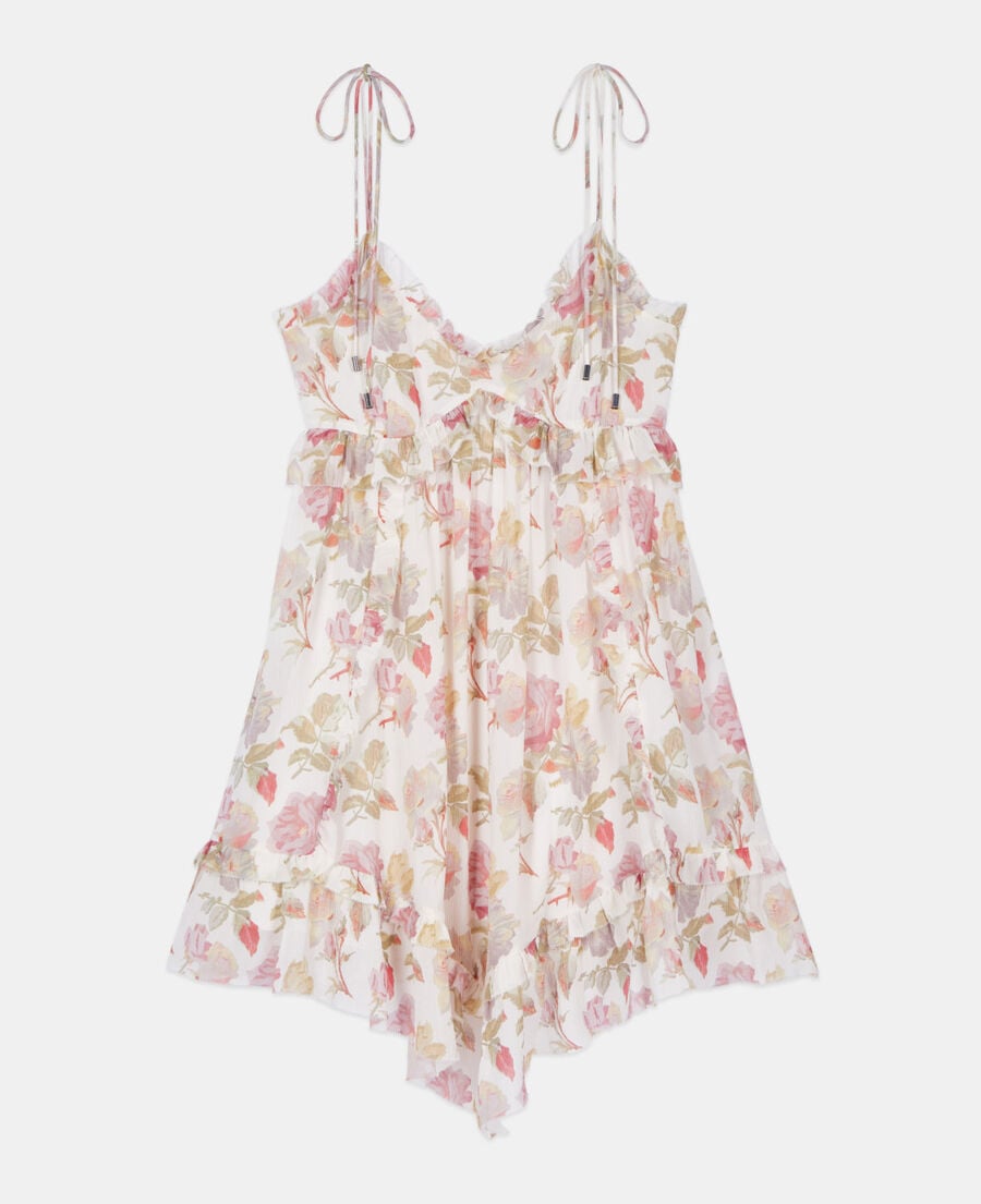 The Kooples FEMME BEIGE / RED robe courte avec imprimé fleuri en soie