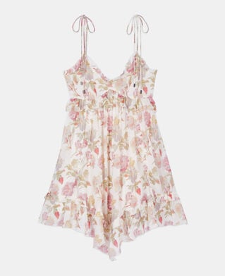 The Kooples FEMME BEIGE / RED robe courte avec imprimé fleuri en soie