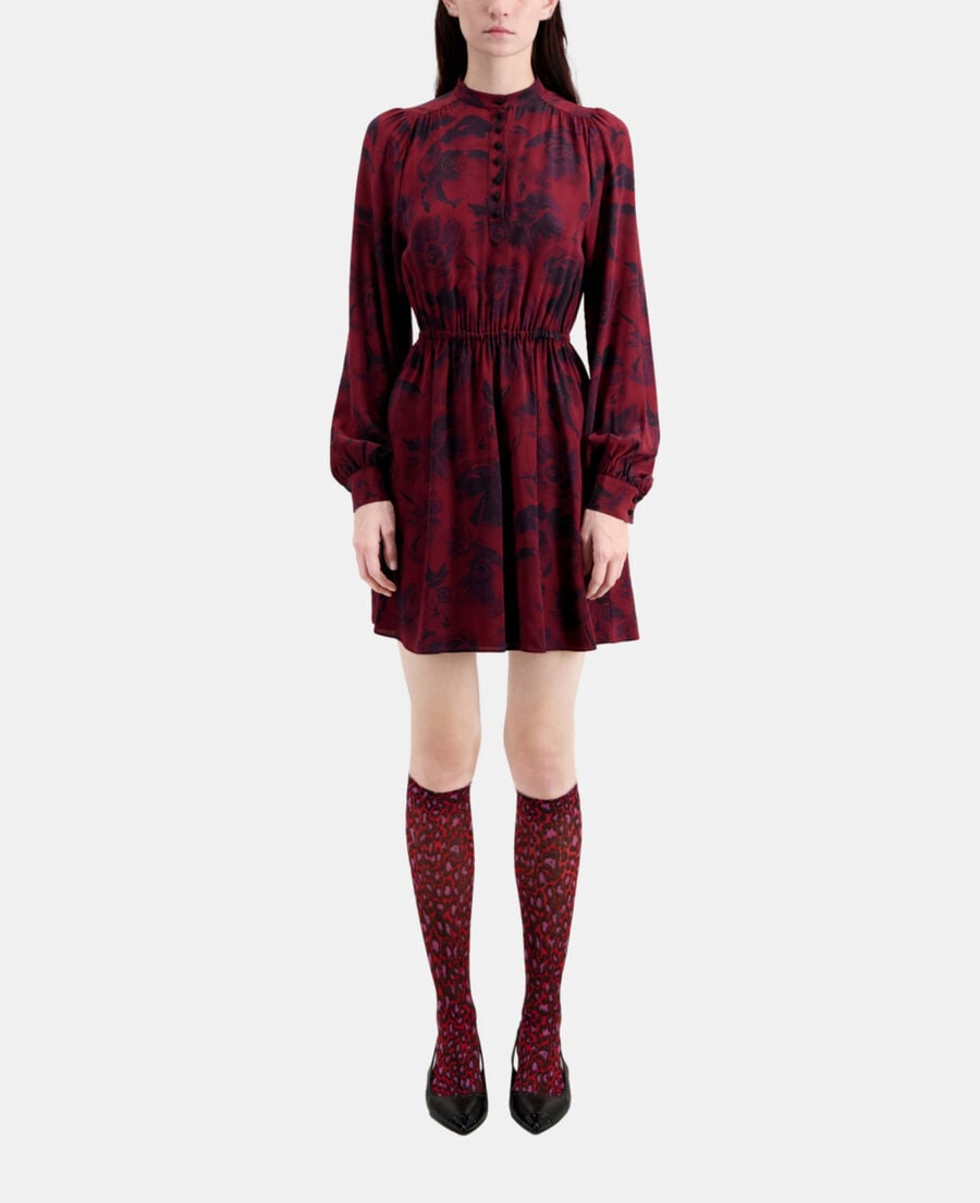 The Kooples MUJER BLACK - BURGUNDY vestido corto estampado
