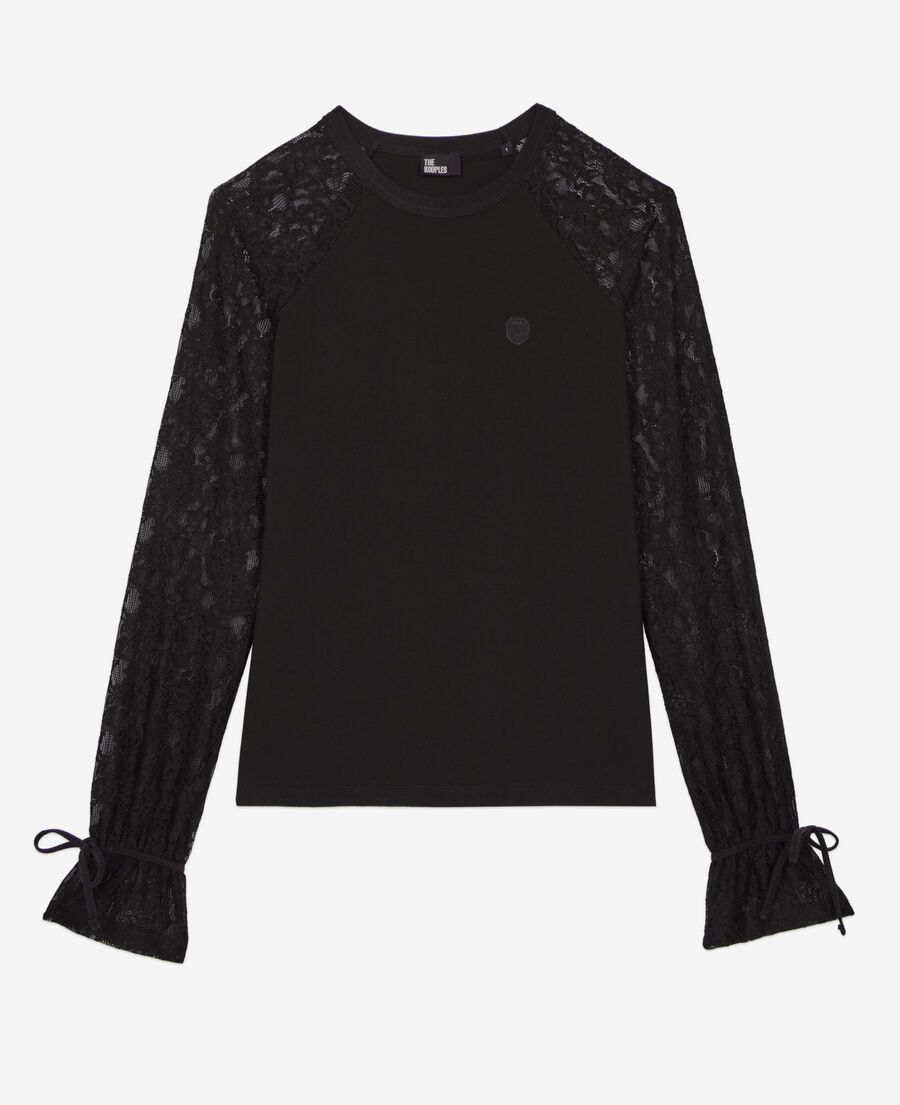 The Kooples MUJER BLACK WASHED camiseta de manga larga de encaje negro