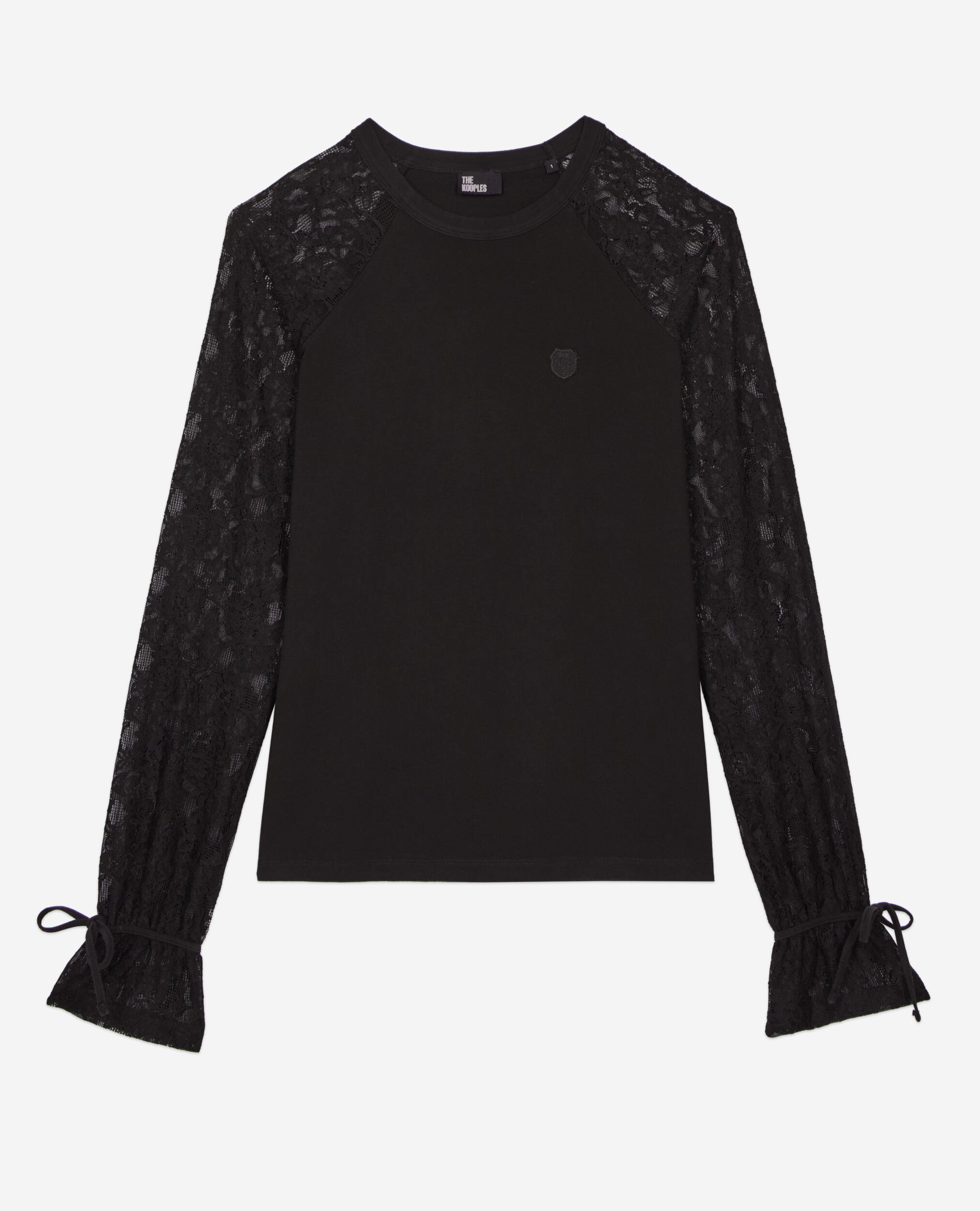T-shirt manches longues en dentelle noir, BLACK WASHED, hi-res image number null