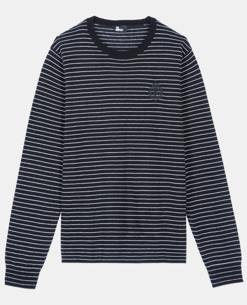 The Kooples HOMME BLACK / WHITE pull en laine &agrave; rayures