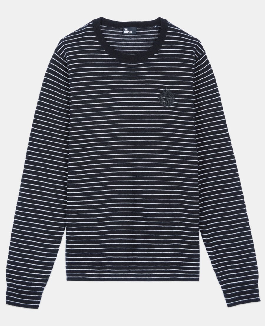 The Kooples HOMME BLACK / WHITE pull en laine &agrave; rayures
