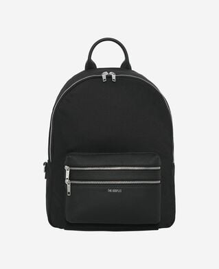 The Kooples HOMME BLACK sac &agrave; dos en canvas et cuir grain&eacute; noir
